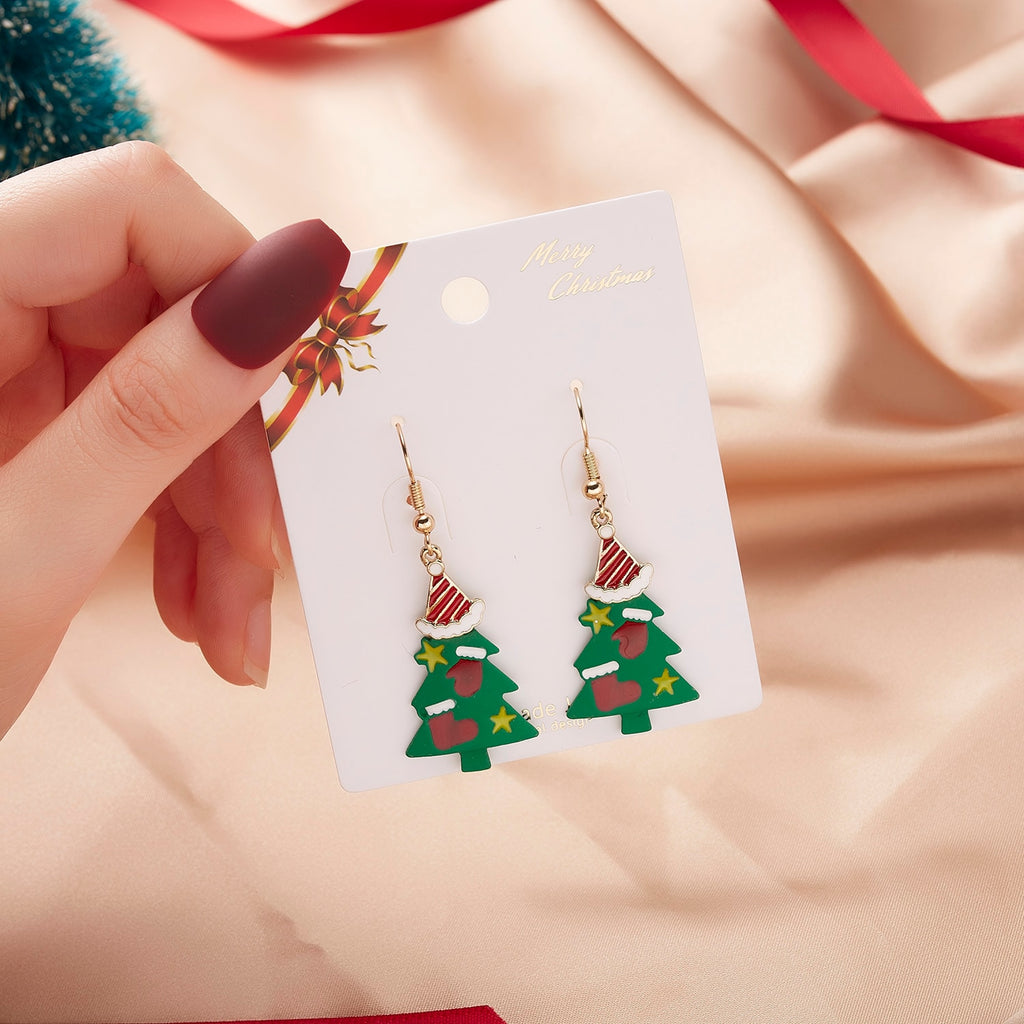 Christmas Gift New Christmas Earrings Santa Claus Snowman Christmas Tree Snowflake Elk Asymmetric Drop Earring For Women Girls New Year Gifts
