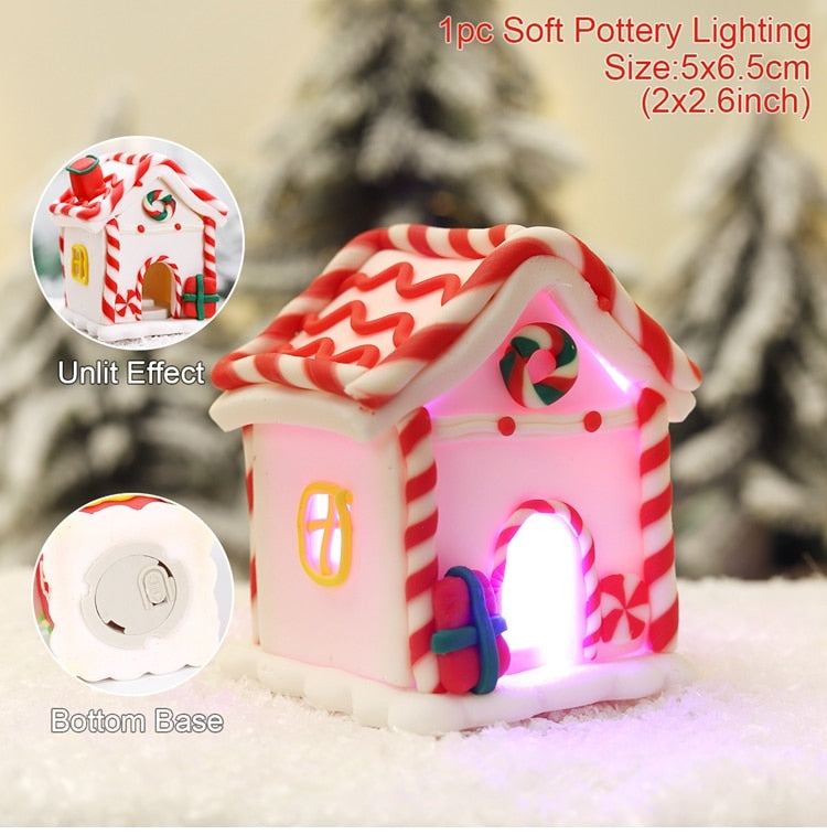Christmas Gift Soft Pottery Cottage Lights Christmas Decoration For Home Merry Christmas Ornaments 2021 Xmas Navidad Natal Gifts New Year 2022