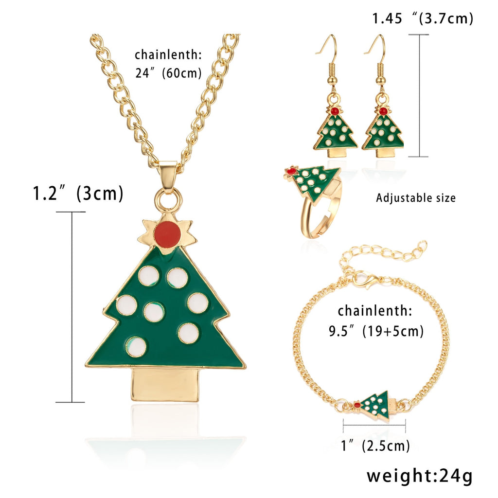 Christmas Gift Christmas Necklace Ring Earring Bracelet  Jewelry Four Set With Elk Moon Christmas Tree  For Women Girl Temperament Jewelry