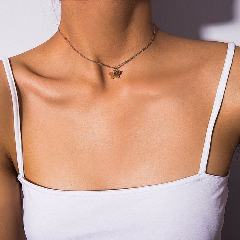 Bohemian Cute Butterfly Choker Necklace For Women Gold Silver Color Clavicle Chain Fashion Female Chic Chocker Jewelry Gift