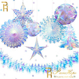 Iridescent Shiny Rainbow Honeycomb Snowflake Xmas Tree Star Fan Curtains for Birthday Party Wedding Christmas Decor Wholesale