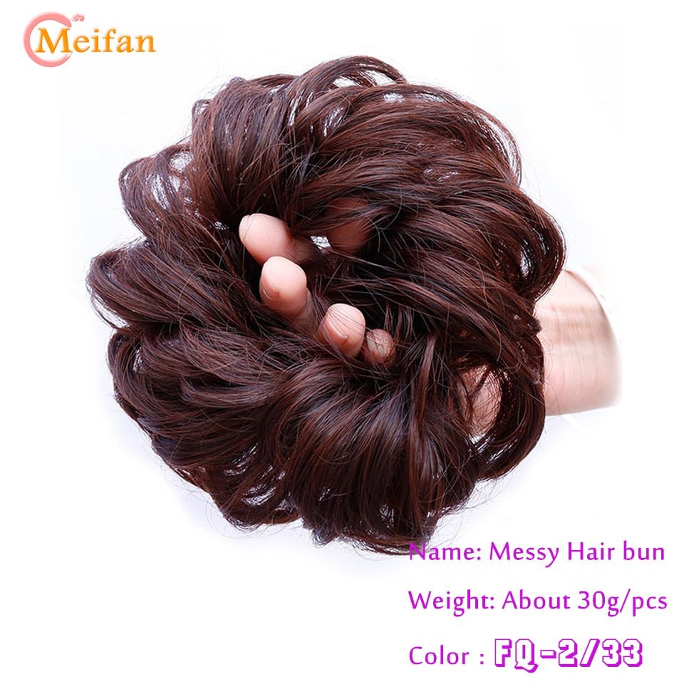 Synthetic Curly Scrunchie Chignon With Rubber Ban Hair Ring Wrap Around on Hair Tail Messy Bun Ponytails Extension