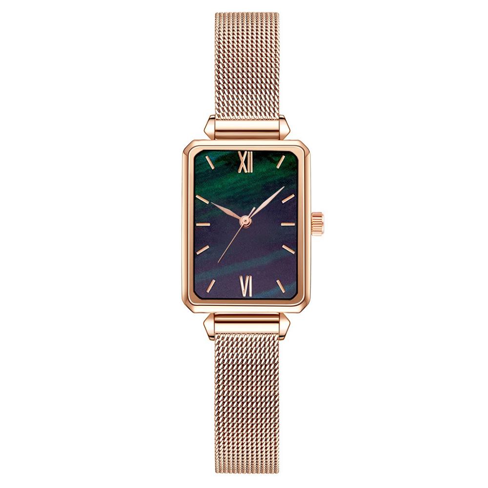 Christmas Gift Rectangle Women Fashion Watches Elegant Ladies Quartz Wristwatches Luxury Black Gradient Green Simple Female Watch Mesh Clock