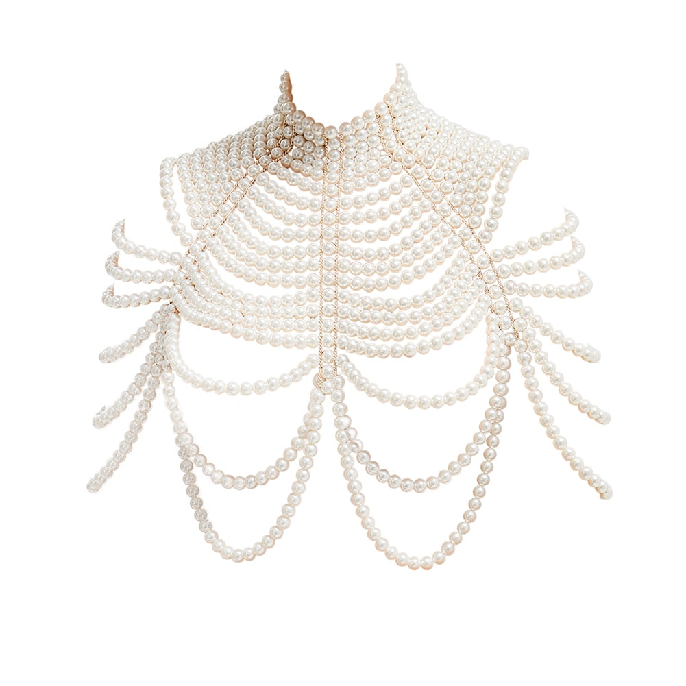 Sexy Women's Pearl Body Chain Bra Shawl Fashion Adjustable Size Shoulder Necklaces Tops Chain Wedding Dress Pearls Body Jewelry