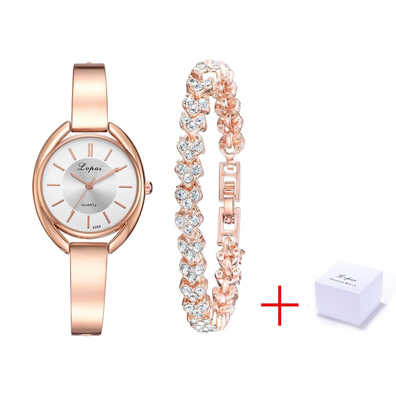 Christmas Gift Dropshipping 2pcs Set Women Bracelet Watches Fashion Women Dress Ladies Wrist Watch Luxury Rose Gold Quartz Watch Set