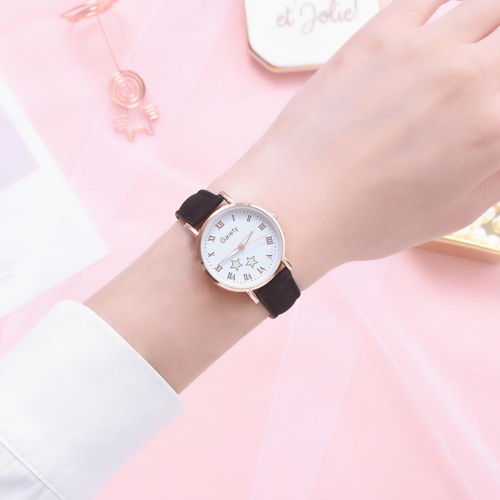 Christmas Gift Fashion Luminous Watch Women Casual Star Pattern Leather Ladies Watch Set Simple Small Dial Quartz Clock Dress Pink Wristwatches