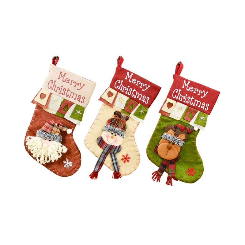 Santa Claus Snowman Pendant Christmas New Year Socks Ornaments Boots Children's New Year Candy Bag Gift Fireplace Tree Ornaments