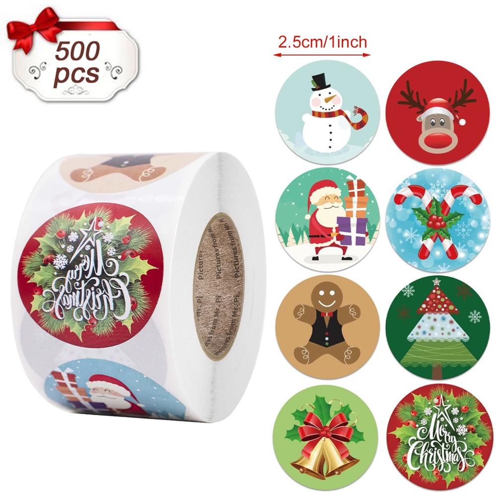 Christmas Gift PATIMATE 500pcs Round 4 Designs Merry Christmas Decor For Home Thank You Sticker Vintage Christmas Sticker Scrapbooking material