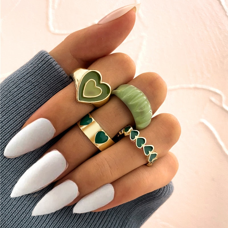 Skhek Ins Style Colorful Love Heart Rings For Women Men Lover Vintage Heart Couple Rings Yingyang Flame Finger Ring Jewelry  кольцо