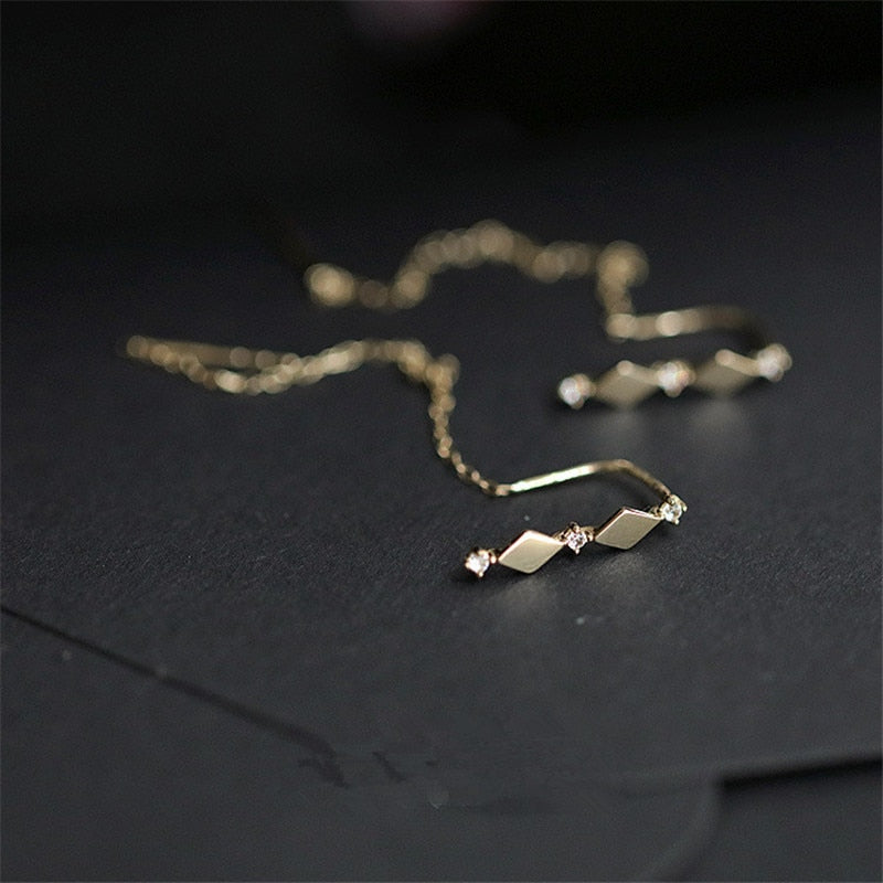 Skhek 14k Gold Plating Inlaid Crystal French Diamond Tassel Ear Line Women Retro Classic Party Jewelry Accessories