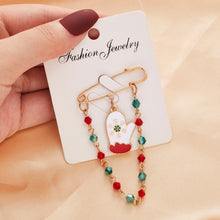 Load image into Gallery viewer, Christmas Gift New Merry Christmas Brooches Pins for Women Girls Colorful Beads Chain Snowman Elk Santa Claus Enamel Badge New Year Jewelry