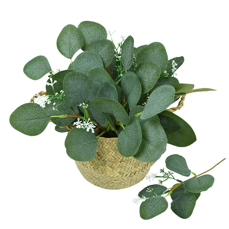 5pcs Artificial Plants Green Eucalyptus Leaves DIY Bridal Bouquet Fake Flowers For Home Garden Party Wedding Flower Decorations