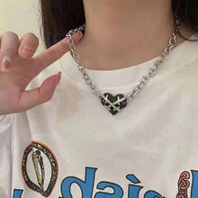 Load image into Gallery viewer, SKHEK Goth Harajuku Black Heart Cross Pendant Chain Choker Necklace For Men Women Couple Kpop Punk Hip Hop Grunge Jewelry Accessories