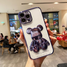 Load image into Gallery viewer, Skhek Back to School Cute Bear Plating Phone Case For Iphone 13 12 11 Pro Max X Xs Xr 8 7 Plus SE Transparent Silicone Lens Protection Cover