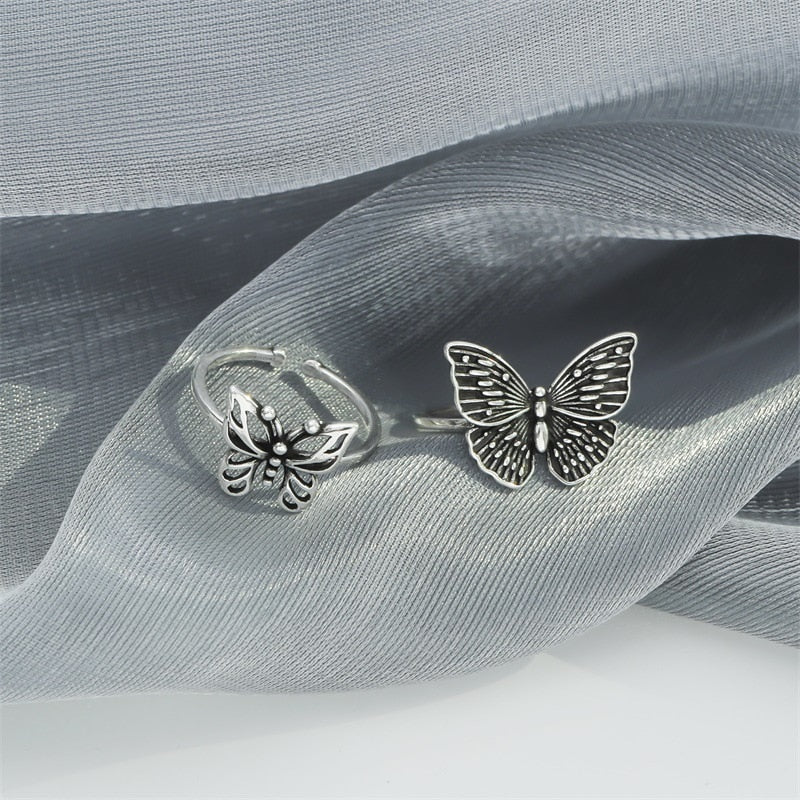 Skhek Hollow butterfly ring female fashion retro creative butterfly opening ring ins small jewelry