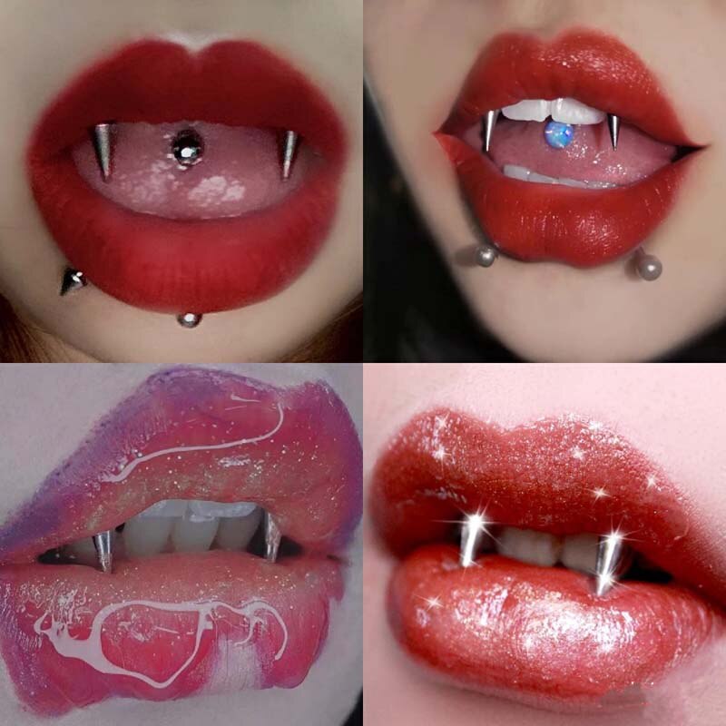 1PC Dracula Nail Septum Piercing Tiger Tooth Nail Stainless Steel C Rod Smile Lip Piercing Zomibe Vampire Tooth Decoration punk