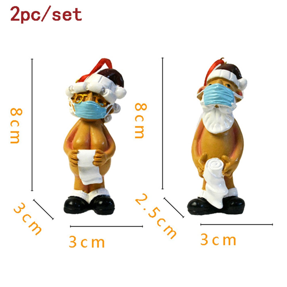 2PC/SET Christmas Funny Naked Santa Claus Hanging Pendant For Home 2022New year's eve Decorations Santa Tree Resin Navidad Gifts