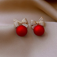 Load image into Gallery viewer, Christmas Gift Fashion Crystal Bow Knot Stud Earrings For Women Pearl Cherry Flowers Rhinestone Red Earring Girls Party Christmas Jewelry Gifts