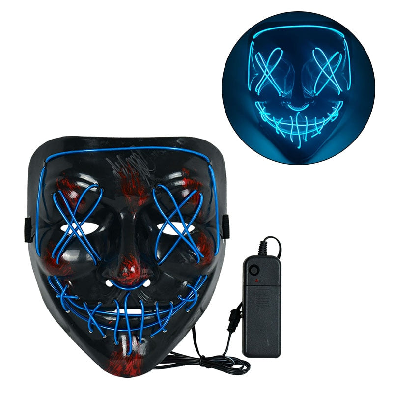 Skhek  1P Scary Halloween Colplay Light Up Purge Mask Halloween Masquerade Party LED Face Masks for Kids Men Women Mask Glowing in Dark