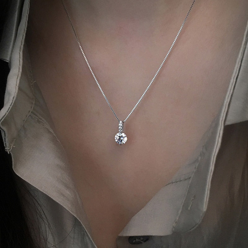 Sterling Alloy Geometric Drop Necklace Clavicle Chain Women Fashion Jewelry Shine Zircon Pendant