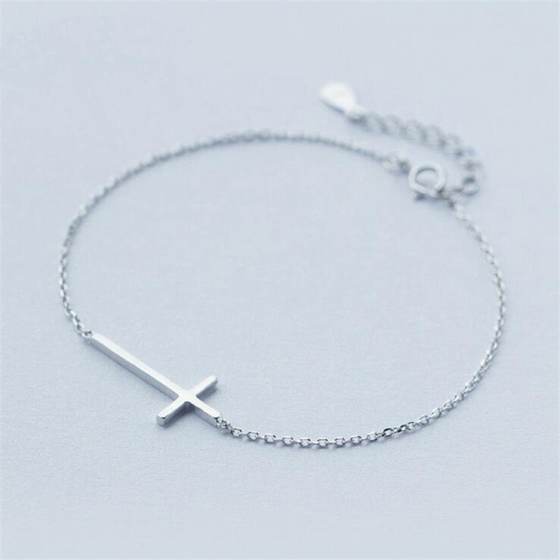 Christmas Gift New Simple Fashion Female Glossy Cross 925 Sterling Silver Jewelry Personality Popular Exquisite Bracelets SL001