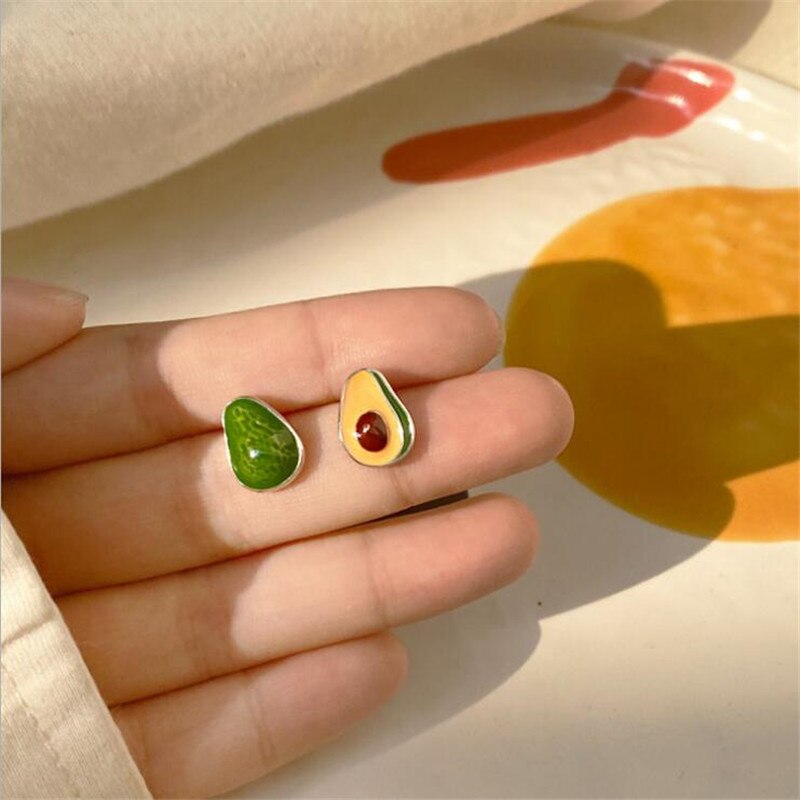 Christmas Gift New Arrival Creative Avocado Handmade Epoxy 925 Sterling Silver Jewelry Personality Cute Green Fruit Stud Earrings E075