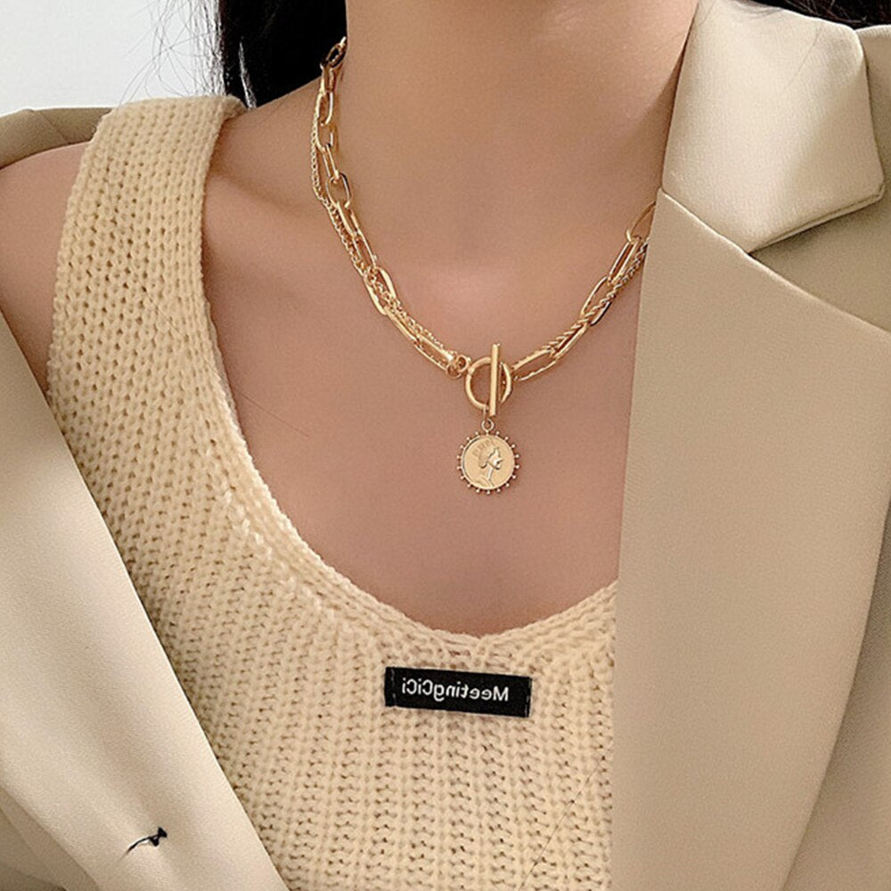 2021 Bohemian Multi-layer Pendant Necklace for Women Vintage Coco Cross Lotus Virgin Mary Collar Choker Bead Chain Jewelry Gift