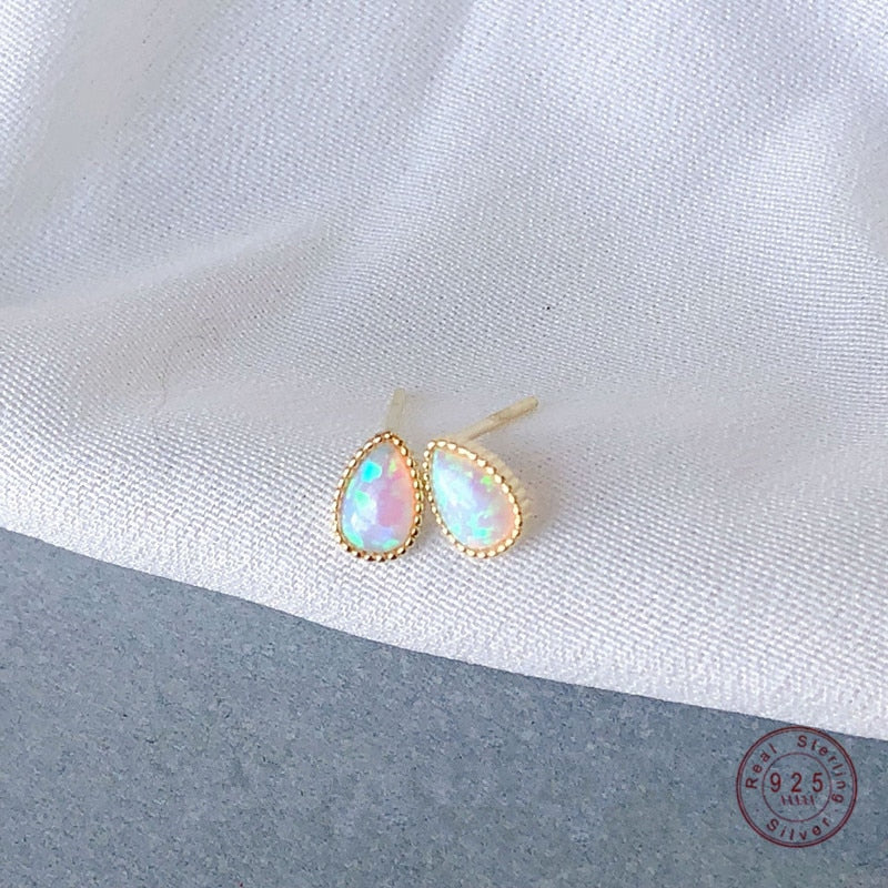 925 Sterling Silver Natural Stone Opal Stud Earrings Women  Temperament Wedding 14k Gold Plating Jewelry Girlfriend Gift