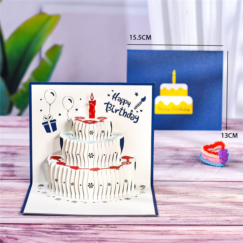 Happy Birthday Card for Girl Kids Wife Husband 3d Birthday Cake Pop-Up Greeting Cards Postcards Gifts with Envelope