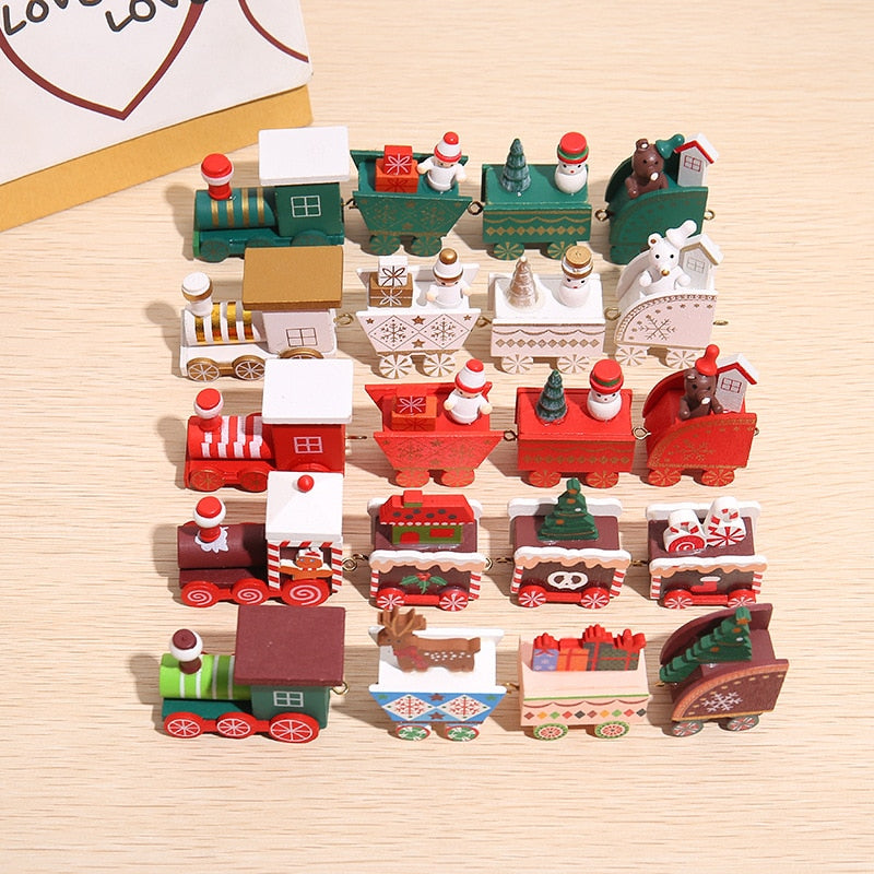 Wooden Christmas Small Train Xmas Ornaments Merry Christmas Decor For Home Happy New Year 2022 Creative Kids Naviidad Gifts Toys