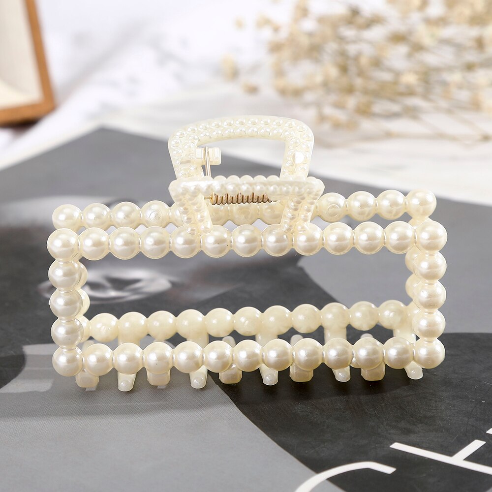 Solid Color Big Pearls Hair Claw Clip Flower Large Barrettes Crab Bat Hairpins Ponytail For Women Girls Hair Accessories Styling