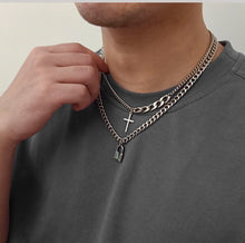 Load image into Gallery viewer, SHIXIN 2 Pcs/Set Layered Chain With Cross/Lock Pendant Necklace for Women/Men Punk Choker Necklaces on Neck 2020 Fashion Jewelry
