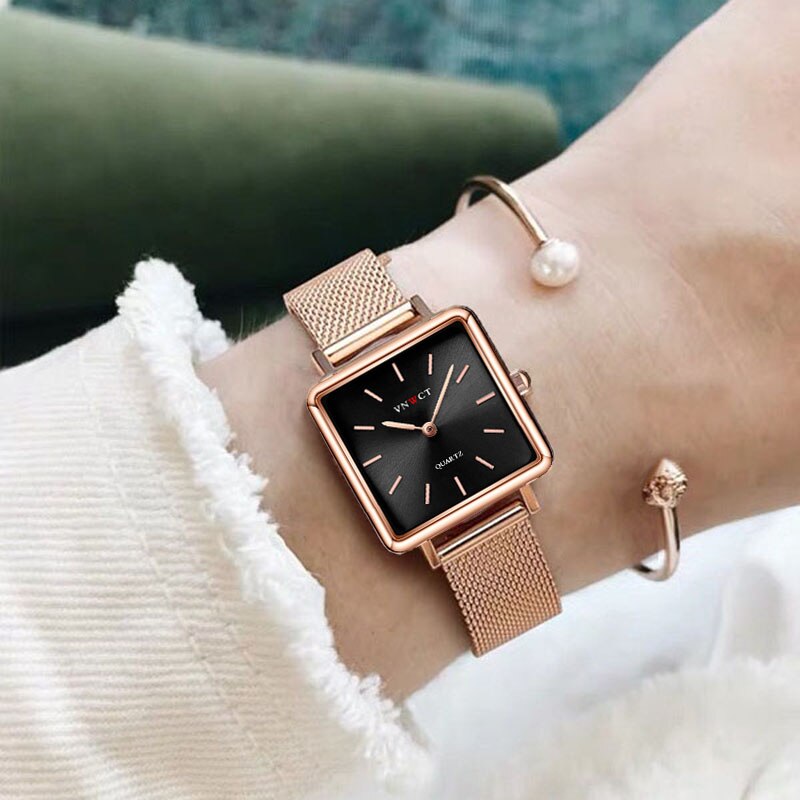 Christmas Gift Reloj Mujer Luxury Women Watches Rose Gold Simple Magnetic Mesh Belt Band Watch Women's Fashion Square Wristwatch Zegarek Damski