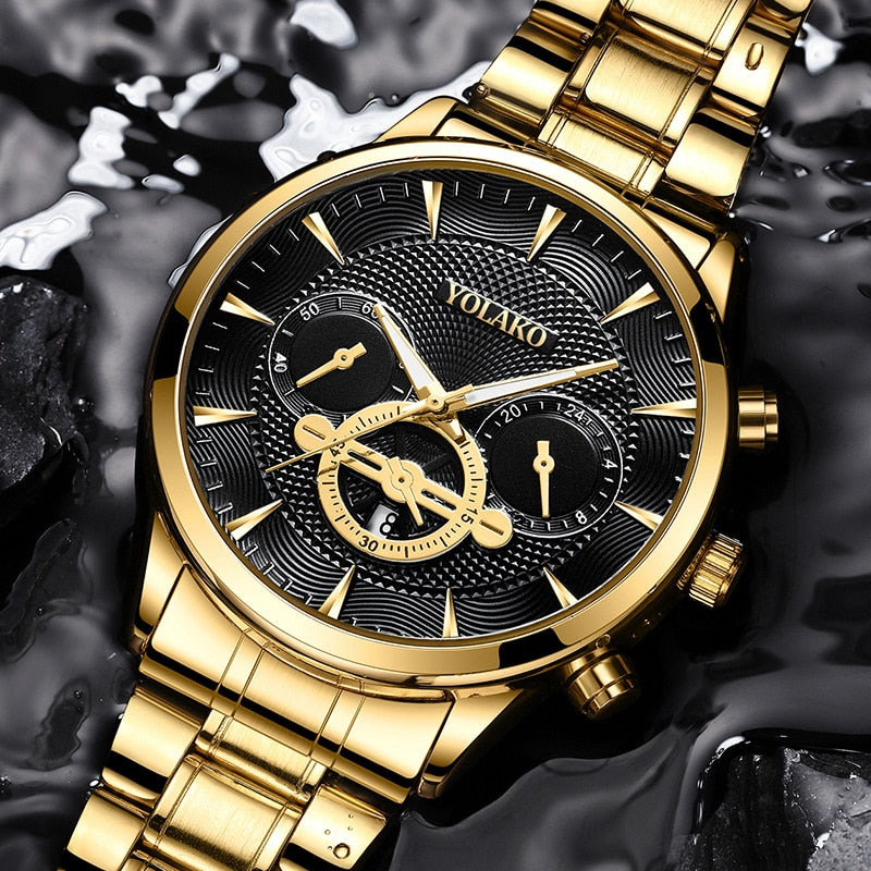 Christmas Gift Luxury Gold watch Men's Business Quartz Watches Stainless Steel Round Dial Casual Watch Man Watches Modern Classic Horloges
