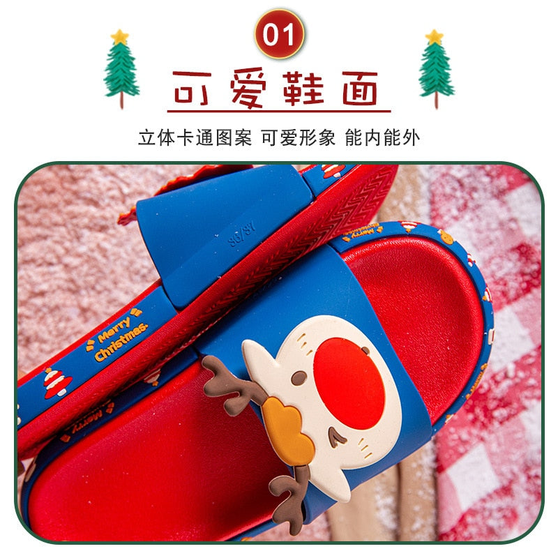 2021 Slippers Female Christmas Couple Cartoon Elk Home Indoor and Outdoor Wear Bathroom Sandals and Slippers Male