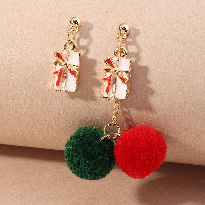Christmas Gift Christmas Plush Ball Tassel Long Drop Earrings for Women Red Cotton Silk Fabric Fringe Earrings 2020 Fashion Woman Jewelry Gift