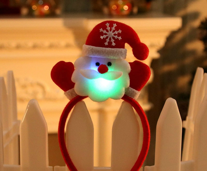 Lovely Christmas Headband Santa Reindeer Snowman Bear LED Light Headband Hair Band Lightening Double Head Xmas Decoration F