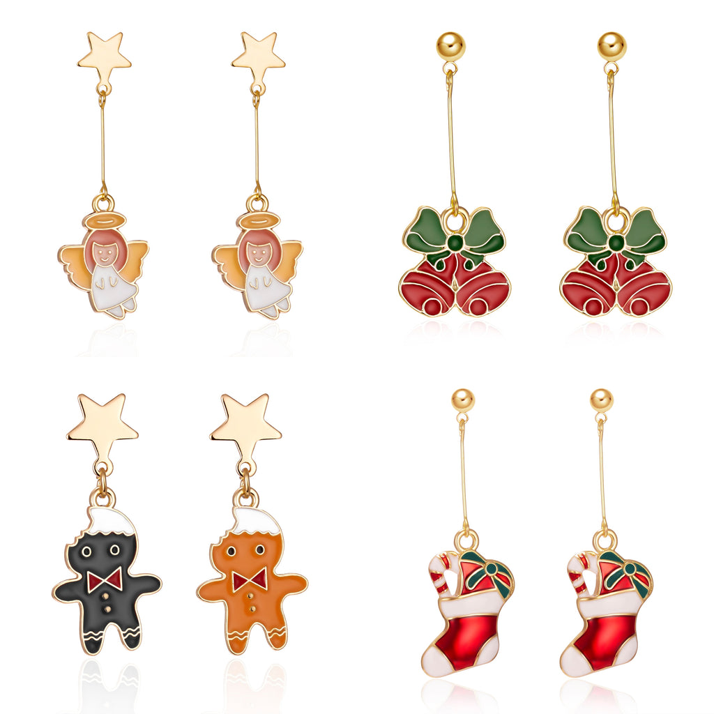 Christmas Gift New Christmas Drop Earrings Star Cartoon Gingerbread Man Angel Dangle Earrings For Women Xmas Festival New Year Party Jewelry