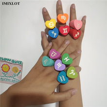 Load image into Gallery viewer, SKHEK Kpop Trend 12 Constellation Colorful Resin Acrylic Heart Rings For Women Men Couple 2022 Y2K Retro Harajuku Jewelry Accessories
