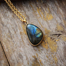 Load image into Gallery viewer, Skhek Natural Stone Pendant Necklace Labradorite Gold Tone Chain Chokers Necklaces Designer Gems Jewelry Bijou Bohemian