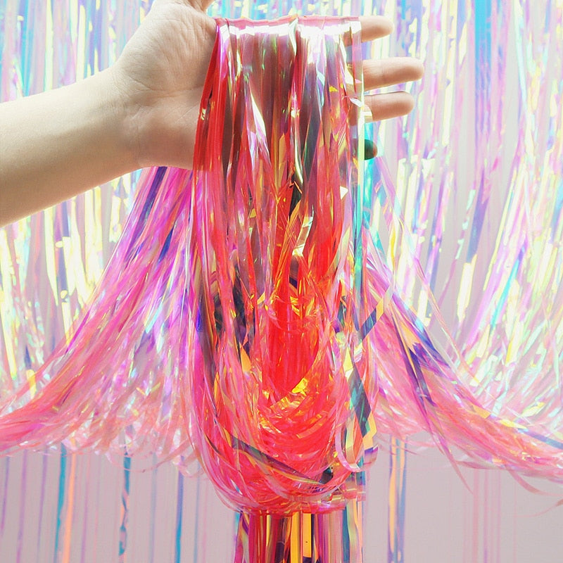Skhek Graduation Party Gorgeous Backdrop Curtains Tinsel Fringe Foil Curtain Unicorn Baby Shower Wedding Birthday Party Decoration Photo Booth Props