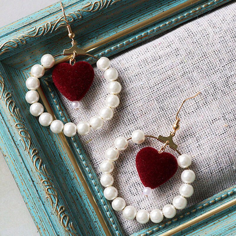 Christmas Gift Red Bow Knot Long Tassel Dangle Earrings For Women Heart Shaped Pearl Red Ball Drop Earring Christmas New Year Festival Jewelry