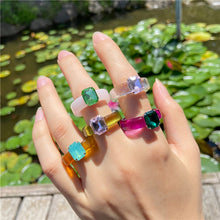 Load image into Gallery viewer, Skhek Vintage Golden Heart Rings Set for Women Fashion Pink Green Color Resin Flower Love Heart Ring Wholesale Jewelry