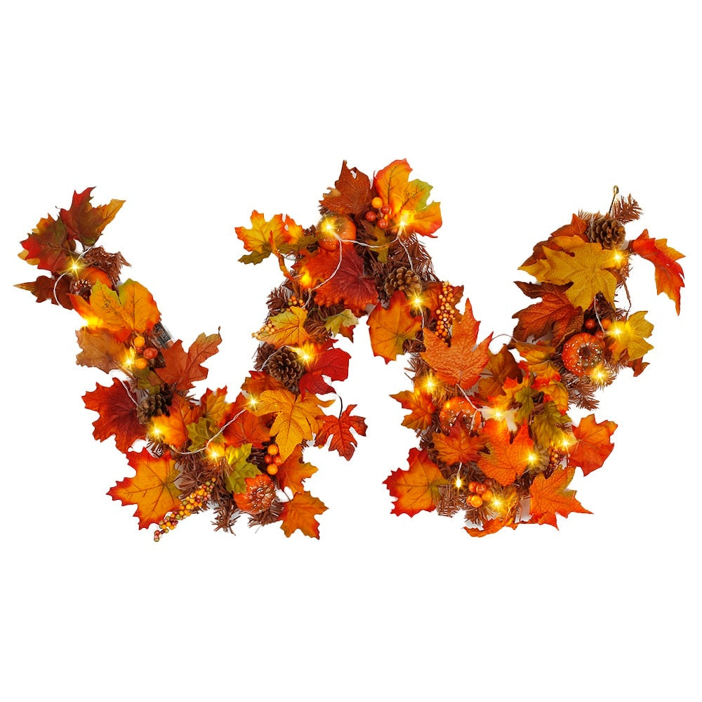 Christmas Gift Thanksgiving Fall Maple Leaf Garland Artificial Fall Foliage Garland Autumn Hanging Fall Leave Vines With Berry Pine Cones Decor