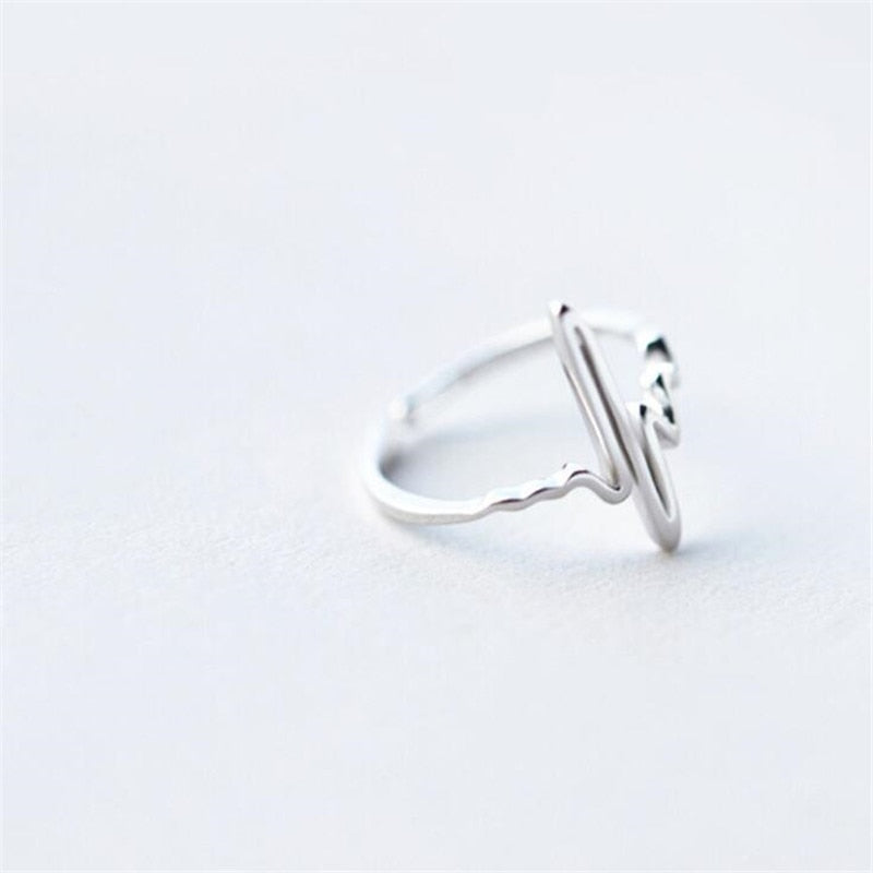 Christmas Gift New Fashion Popular Electrocardiogram Creative Simple 925 Sterling Silver Jewelry Wave Heartbeat Lightning Opening Rings R067