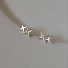 Load image into Gallery viewer, 925 Sterling Silver Korean Version Simple Four-pointed Star Stud Earrings Women Pavé Crystal Light Luxury 14k Gold Jewelry Gift