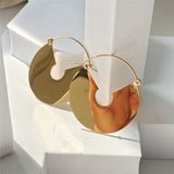 Skhek Gold Color Plated Stainless Steel Metal Circel Geometric Round Hoop Earrings For Women Girls Party Simple Jewelry