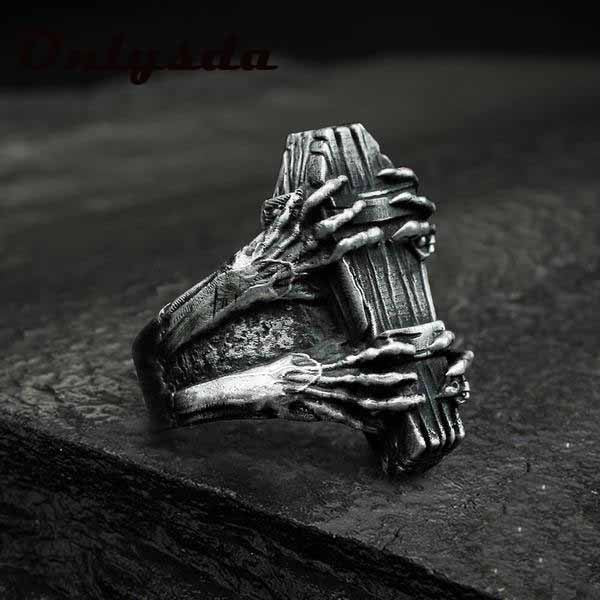 Skhek Punk Rock Us Size Ghost Claw Coffin Ring 316L Stainless Steel Band Party Biker Jewelry Dropshipping For Man Gift Anel