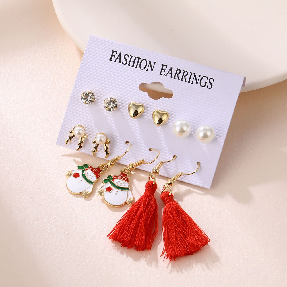 Christmas Gift IPARAM Fashion Christmas Snowflake Earring Set for Women Christmas Bells Reindeer Love Drop Earrings 2021 Fashion Jewelry Gifts