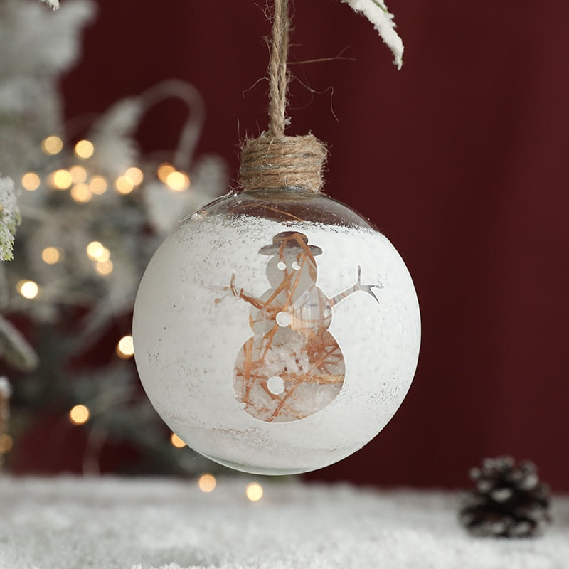 Christmas Decorations Hanging Ball Built-in Landscape White Transparent Glass Ball Christmas Tree Decoration Pendant Layout